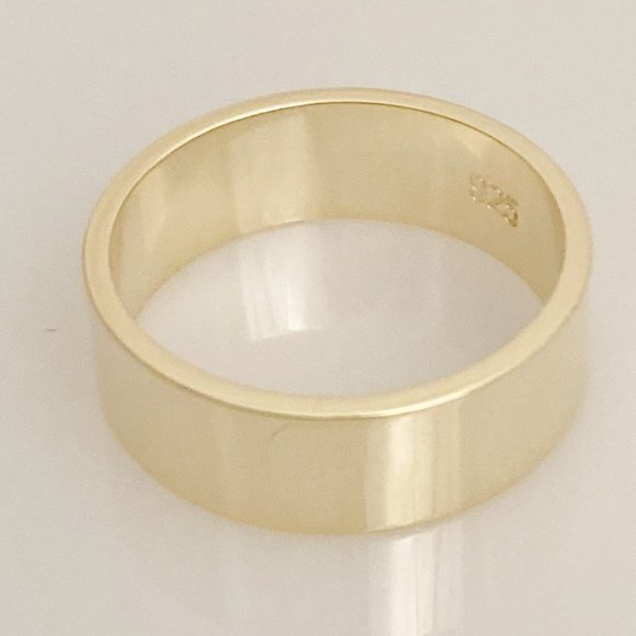 6 MM Flat 14KT Gold Plated Silver Band Ring - Picture 3 of 6